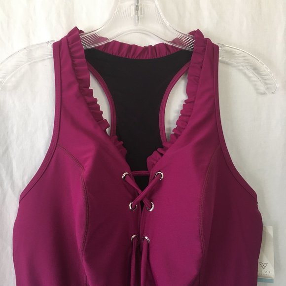 NWT LIVI Active Fuchsia Ruffled One Piece Sz 12 - Picture 2 of 11